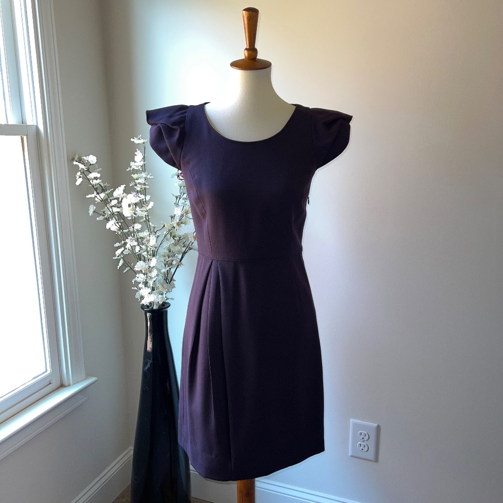 J. Crew Purple Size 2 Dress Cap Flutter Sleeve, Suiting,  Scoop Neck